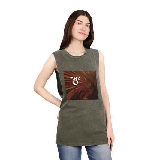 Camiseta sin mangas lavada a la piedra negra o musgo con el logo "Rage" de Mark Baryla de San Diego