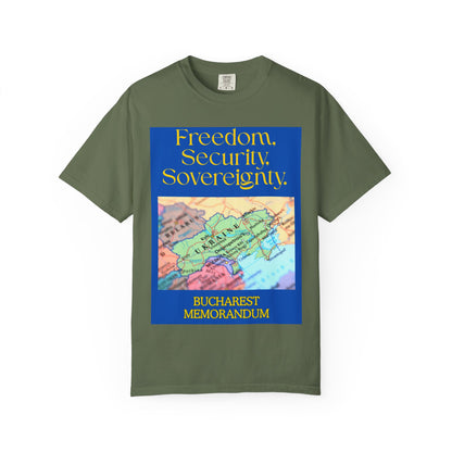 Freedom. Security. Sovereignty. Ukraine Map T-Shirt — Bucharest Memorandum
