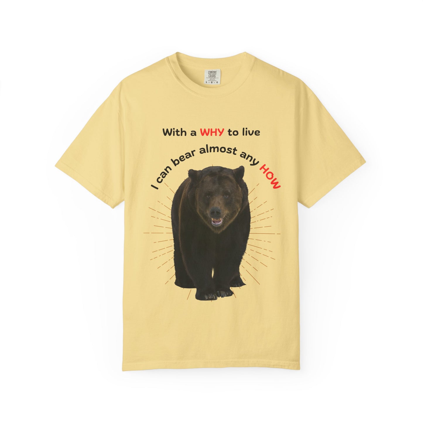 Motivational Bear Tee — "With a WHY to live I can bear almost any HOW"