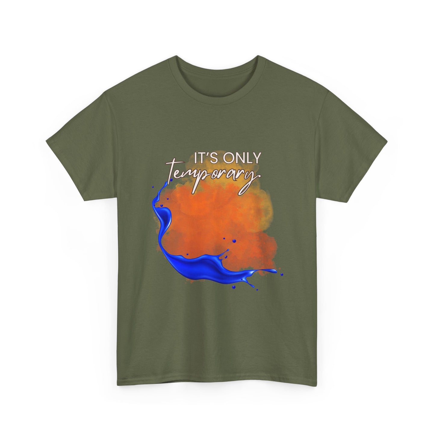 "It's Only Temporary" T‑Shirt, Orange & Blue Graphic