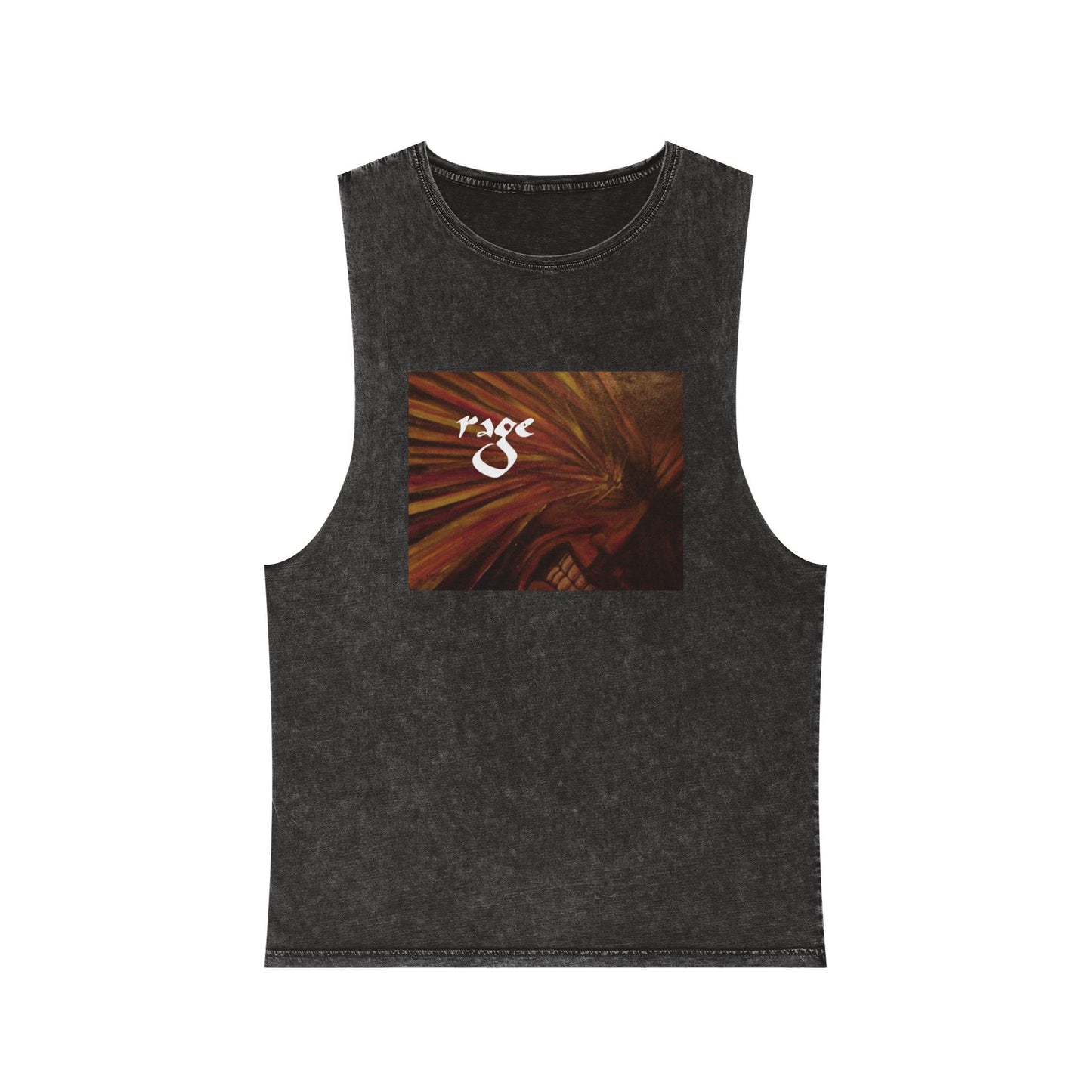 Sleeveless Tank Top Black or Moss Stonewash with "Rage" by Mark Baryla of San Diego