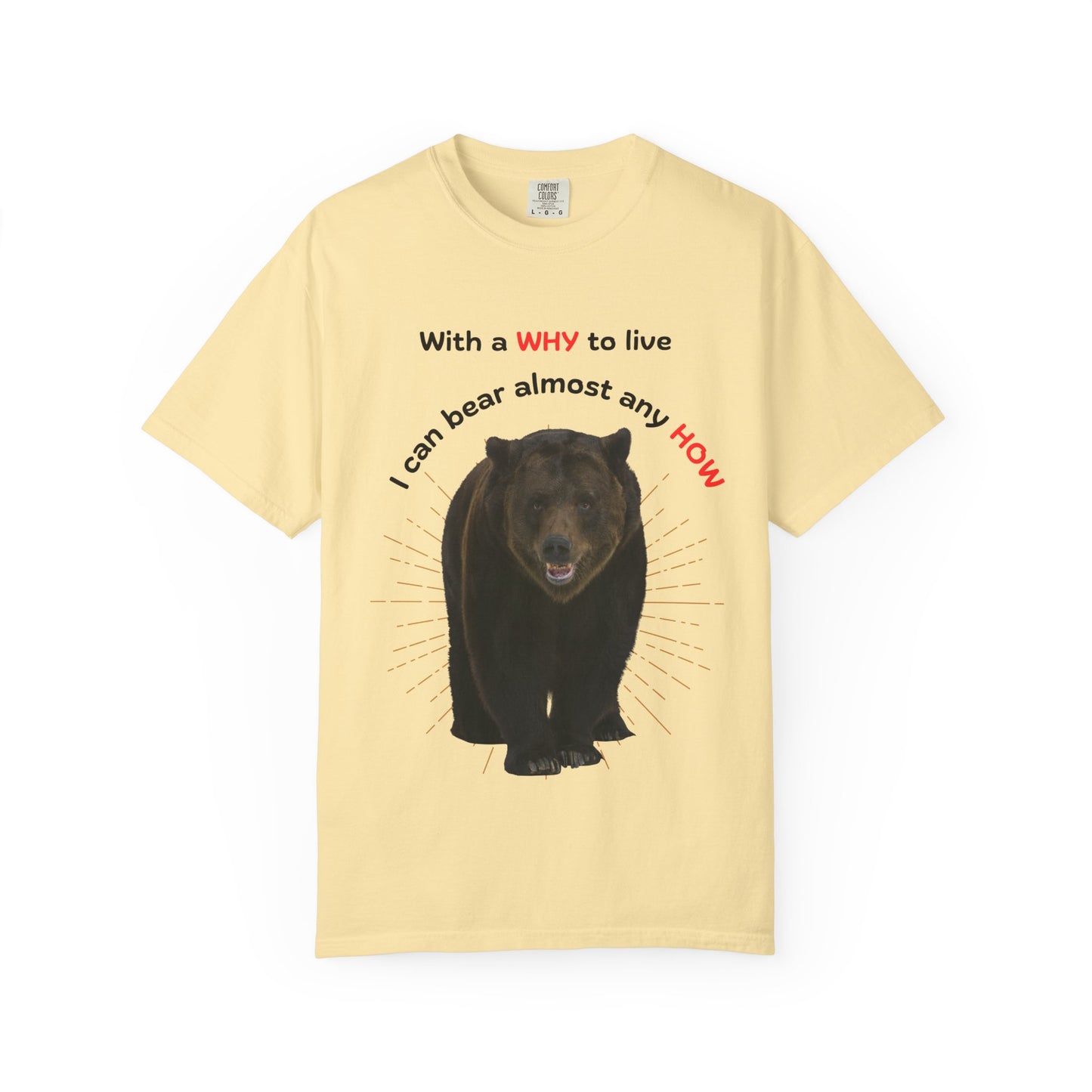 Motivational Bear Tee — "With a WHY to live I can bear almost any HOW"