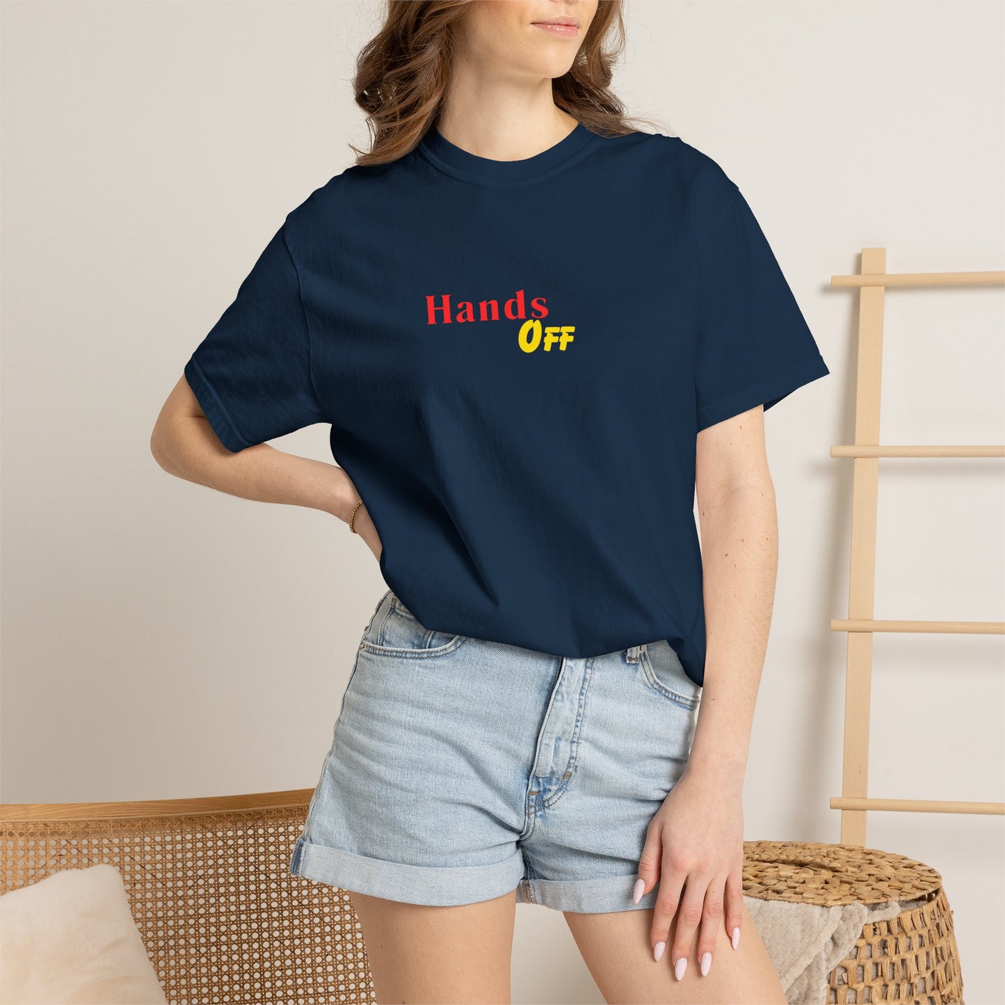 Hands Off T-Shirt — Bold Red & Yellow Graphic Tee